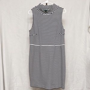 Boden striped sheath dress with high neck.